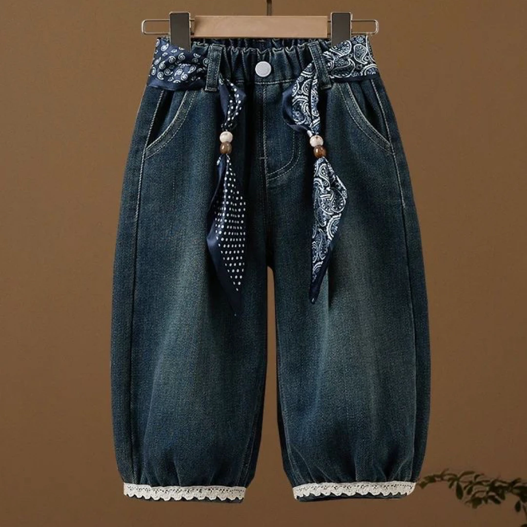 女童牛仔裤秋装2025新款韩系洋气长裤小女孩超好看宽松休闲软裤子