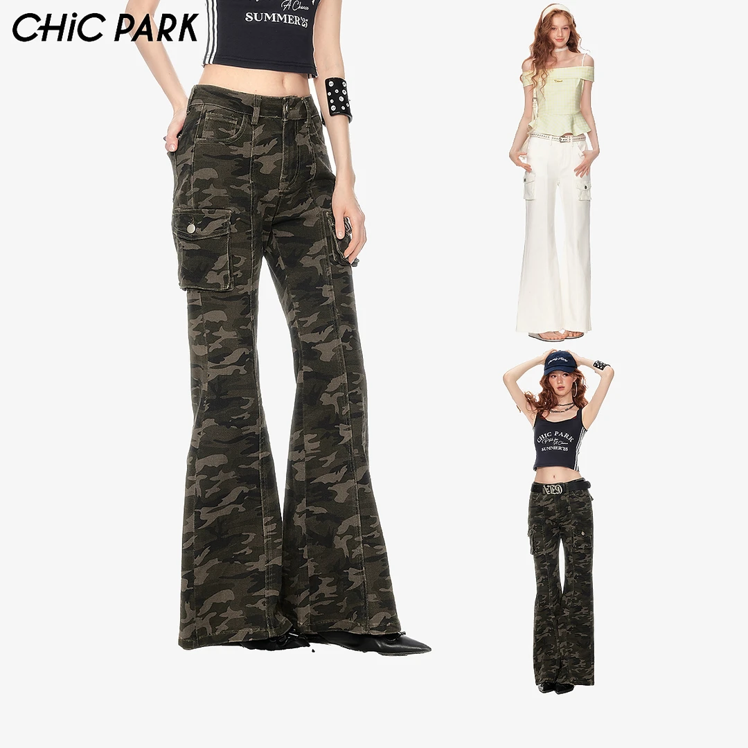 CHiCPARK复古昭和风机车感休闲牛仔长裤立体工装口袋街头风下装女