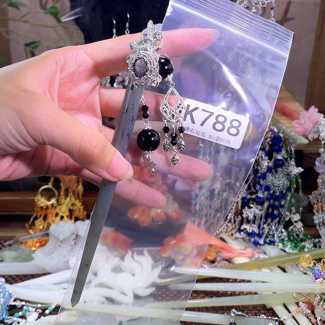 梦***兰蛇纹石玉合金发饰