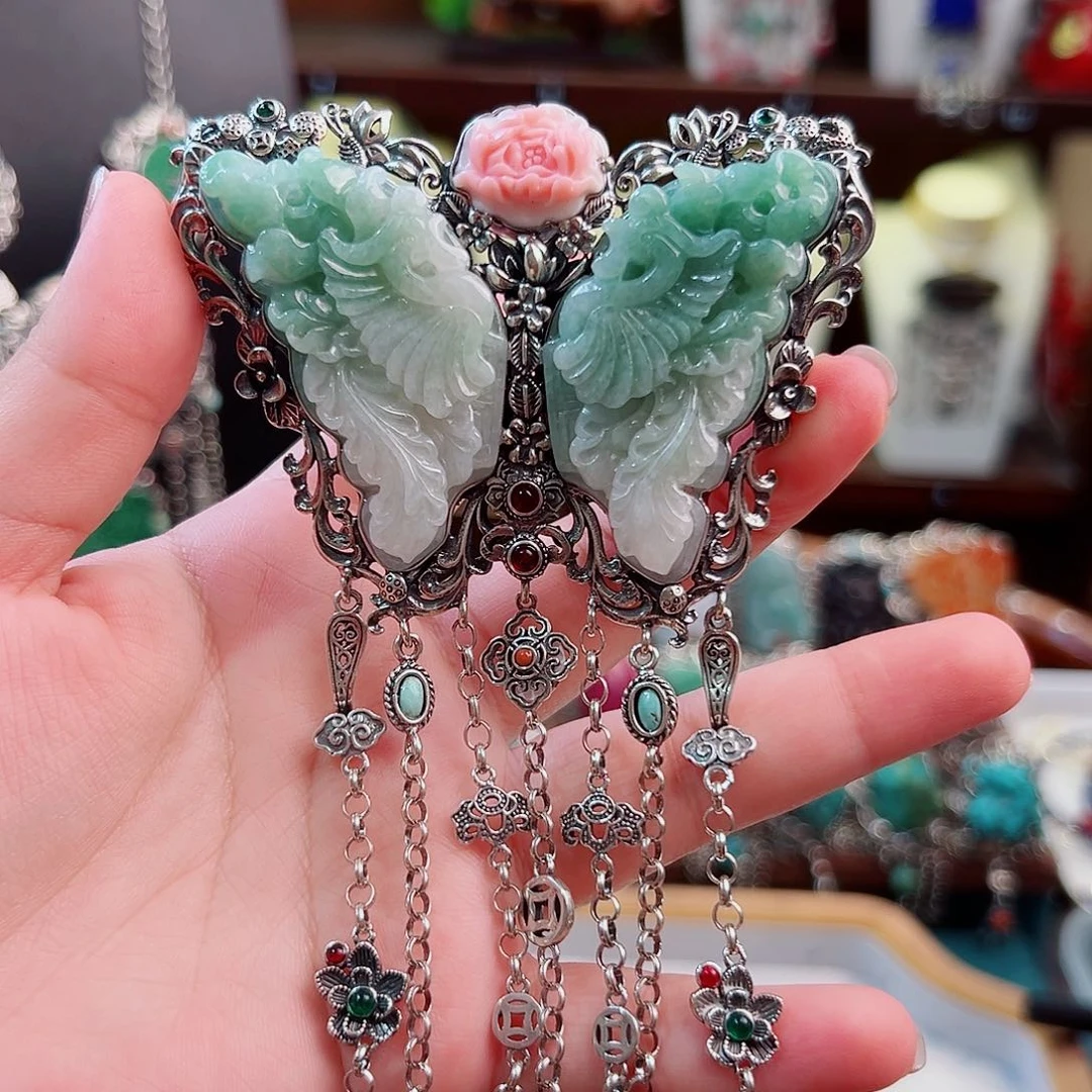 翡翠银S925镶嵌颈饰国风