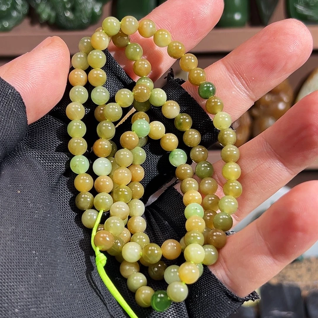 和田玉颈饰未镶嵌新疆黑羊洞碧玉6mm/108