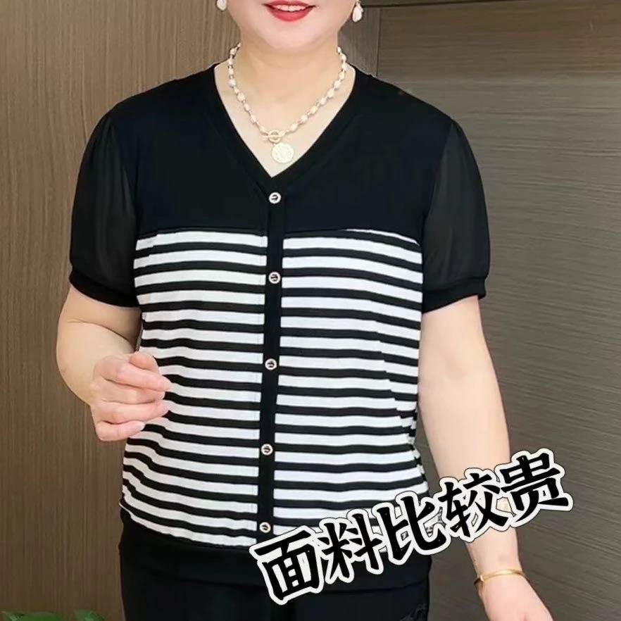 妈妈装夏季洋气短袖上衣时尚宽松透气轻薄打底小衫