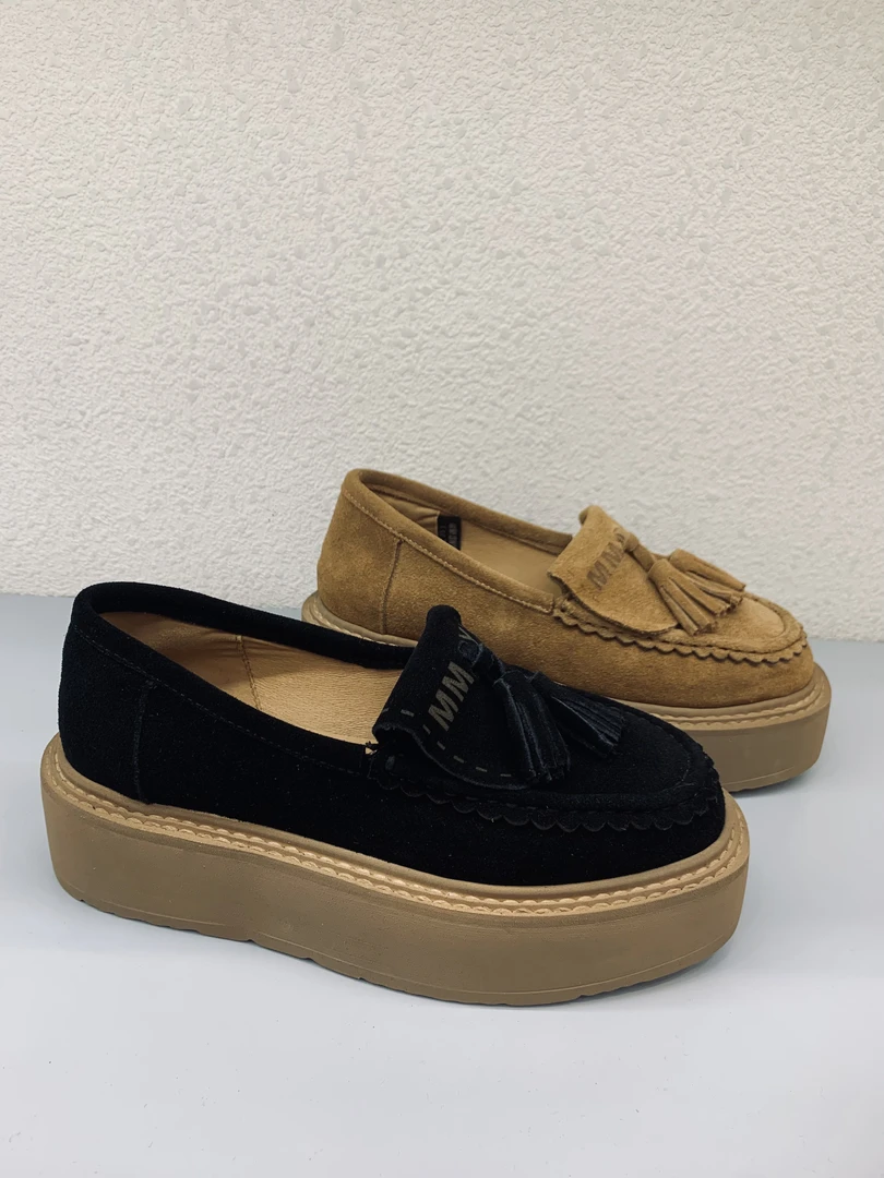 新款秋季新款真皮松糕厚底小皮鞋英伦风春秋单鞋