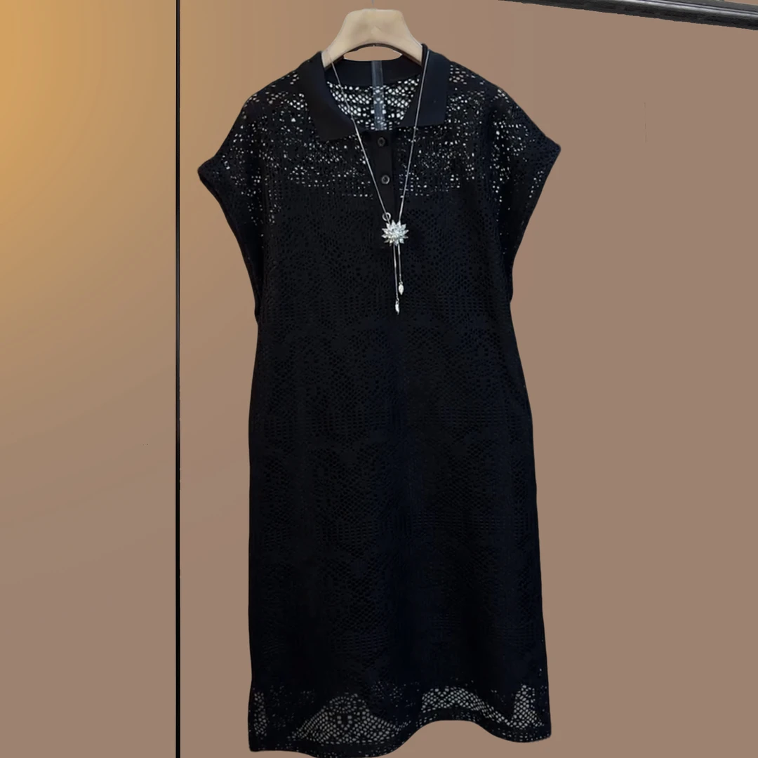 大码女装胖妹妹夏季时尚休闲风套装裙方领镂空设计吊带气质两件套