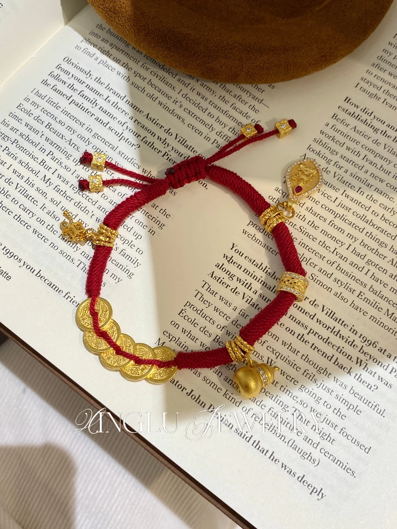 925银手链 认准星璐•【五帝币盘缠编绳手链】DIY新年红绳男女同款