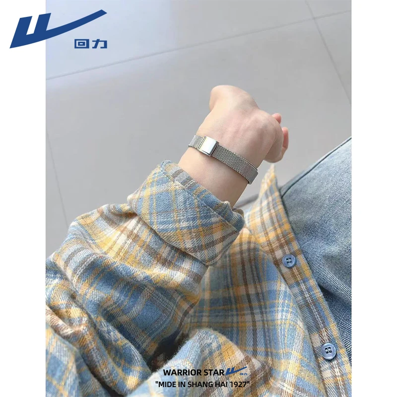 回力格子衬衫女春秋2025新款爆款慵懒风休闲外套男女同款翻领衬衣