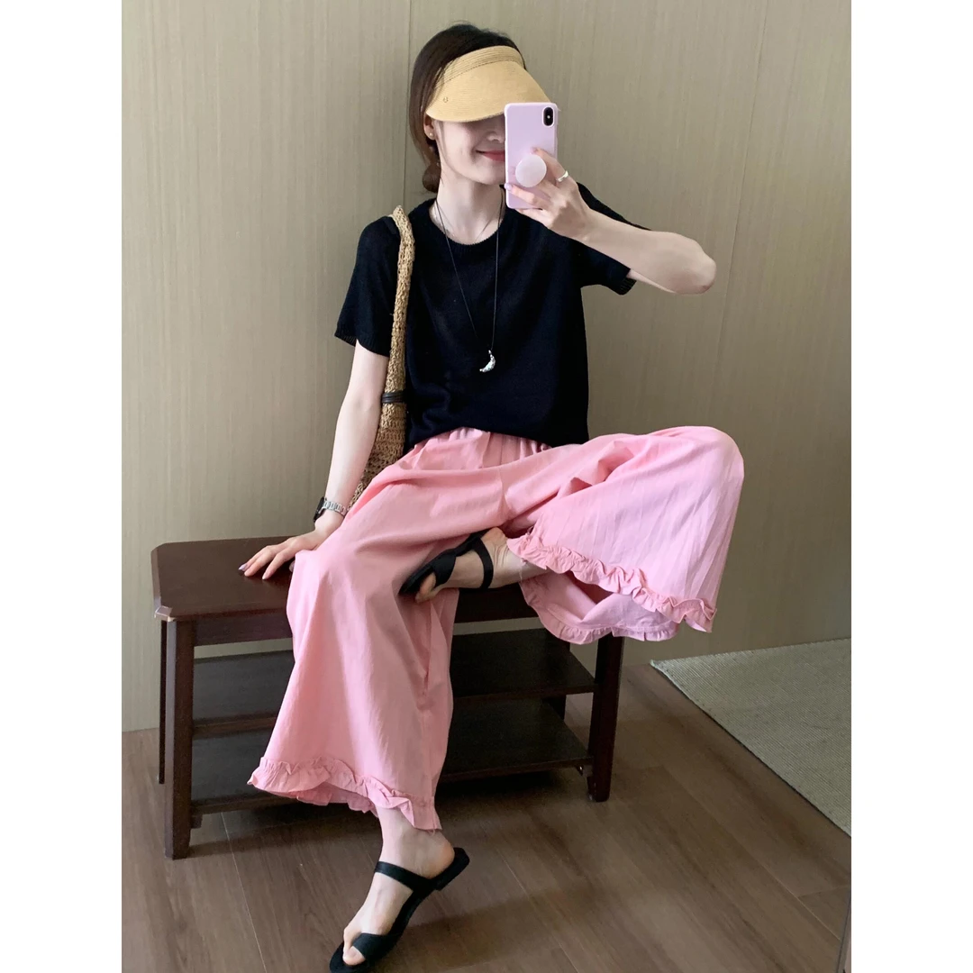 洋气衣服女夏季新款时尚气质圆领短袖T恤上衣百搭休闲裤套装女装