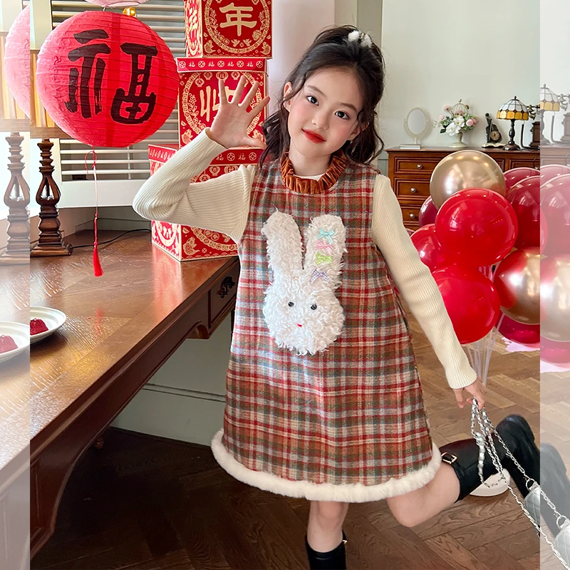 【清仓】栀了成长记童装女童格子背心裙秋冬儿童裙子宝宝连衣裙