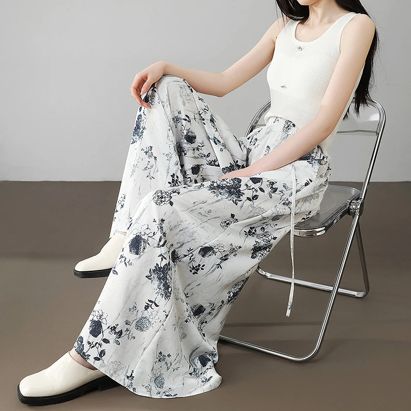 dme德·玛纳水墨云雾系列夏季新中式松紧腰宽脚口阔腿休闲裤