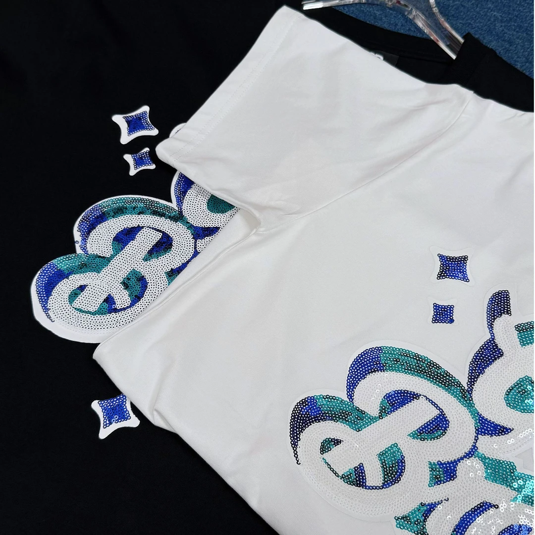 虚轴心 GOOD 320克立体涂鸦美式星星亮片短袖高级感T恤男女同款