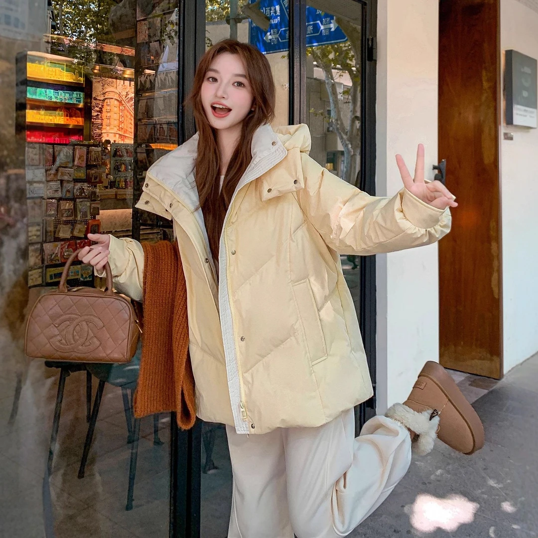 【豆豆现货2】冬由记撞色大码羽绒服胖mm加肥加大中长款鸭绒外套女