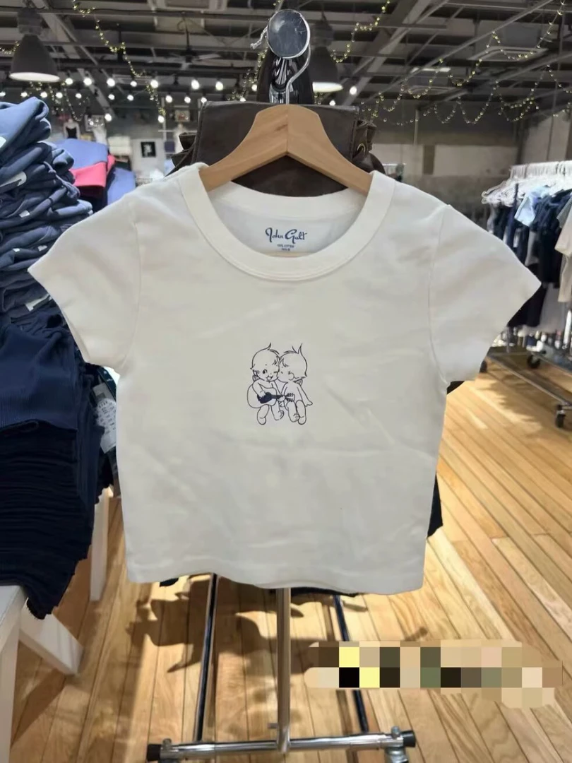 Bray girl正肩T恤女棉bm风甜辣上衣设计感小天使短袖