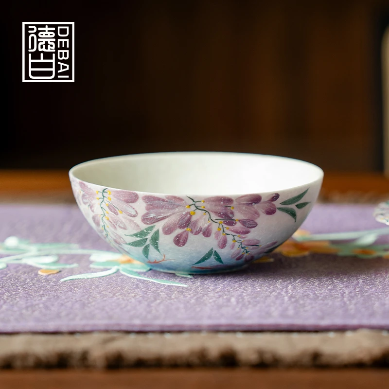 德白陶瓷茶杯女士个人专用品茗杯单个手绘功夫茶具喝茶小茶盏