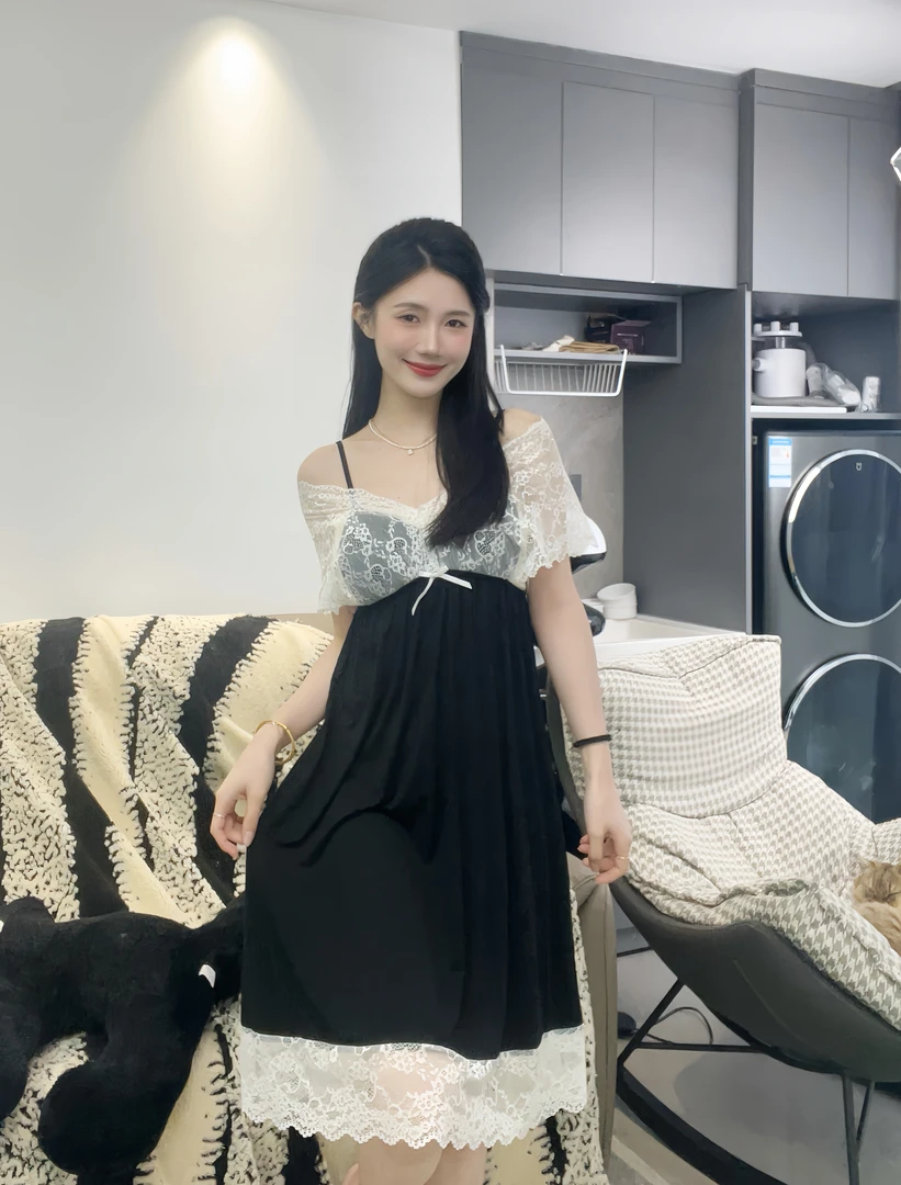 薄款女装短袖法式性感黑色时尚睡裙透气夏季不起球