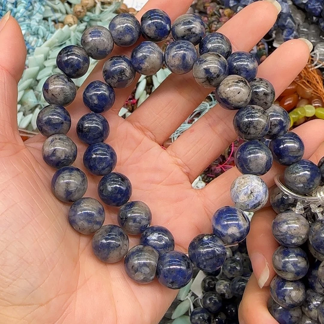 玛瑙/玉髓合金珠宝半成品老矿蓝纹石12mm一条