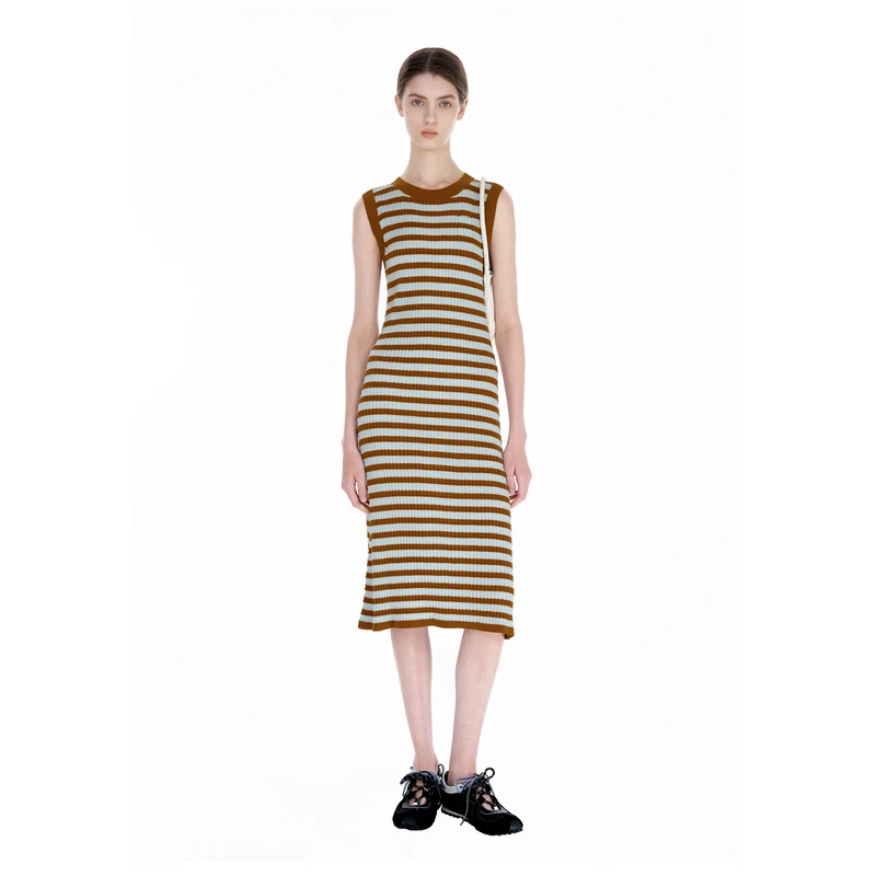 IIIVIVINIKO 2025SS"丝光棉"撞色条纹针织连衣裙R521103604D