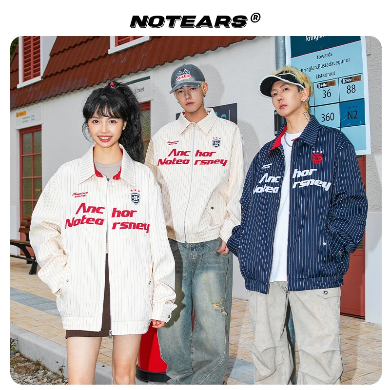 NOTEARS/没有眼泪 2025美式复古撞色条纹夹克外套情侣同款6650