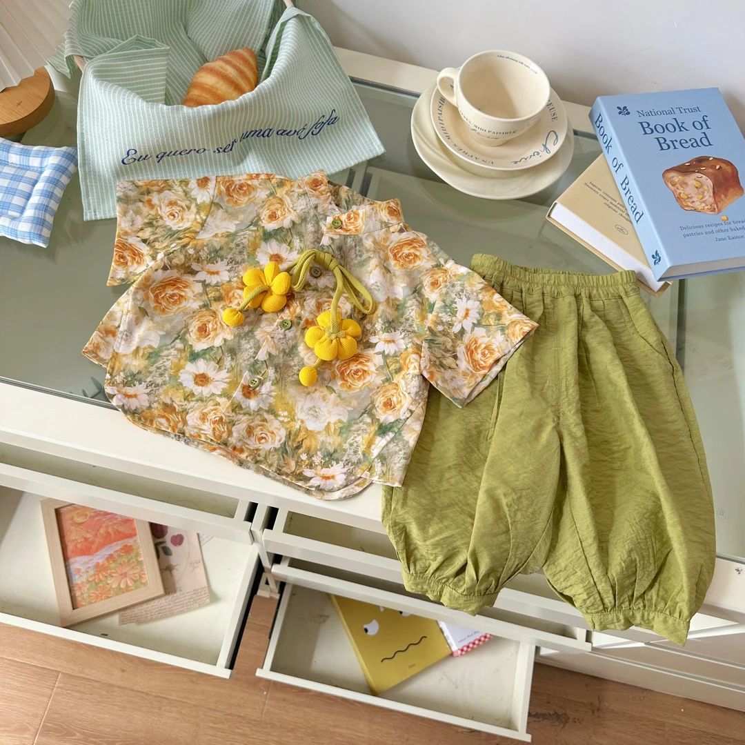 【断码清仓】XT255176男小童25夏新品新中式改良国风衬衫九分裤套装