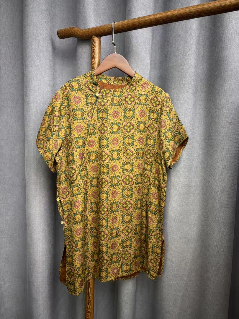 2025夏季新款时尚简约新中式桑蚕丝香云纱奥黛提花上衣女H2224