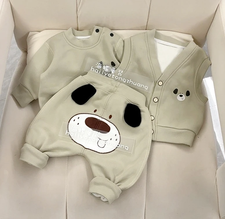 2025冬季新款外穿套装卡通加绒三件套无骨套装秋冬外穿衣服