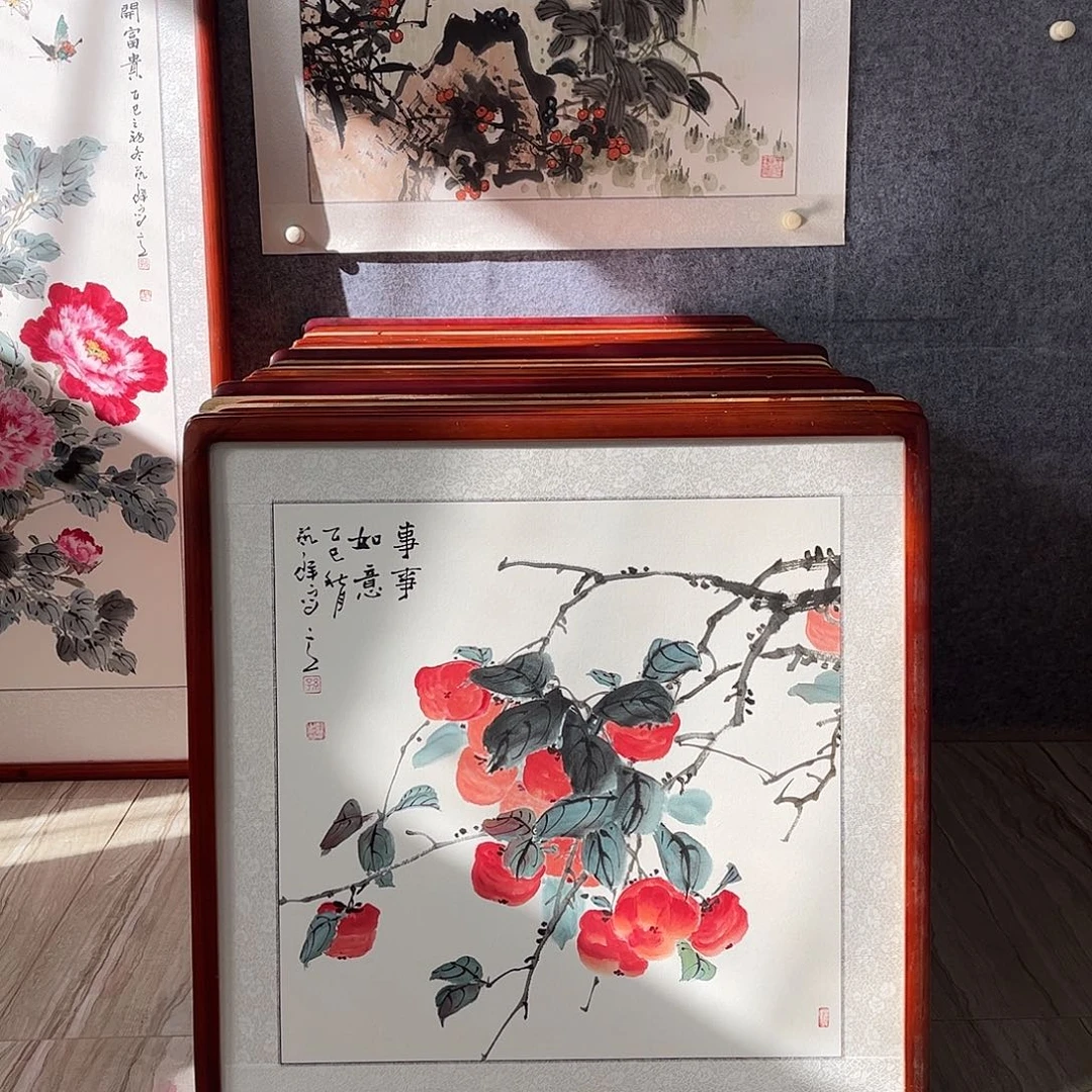 国画书画作品带框63×63