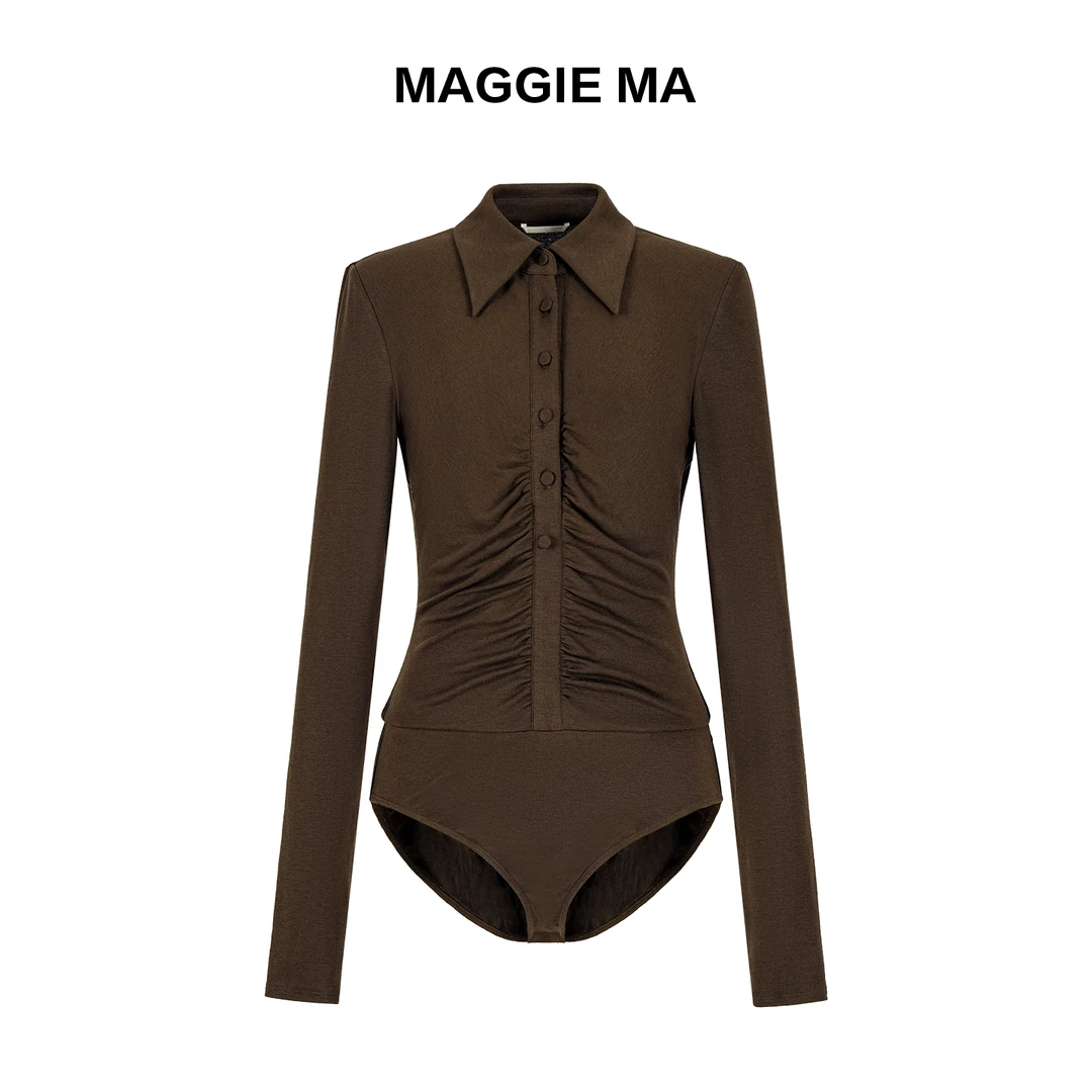MAGGIE MA马婧设计师款翻领连体衬衫收腰褶皱长袖上衣809S/847S
