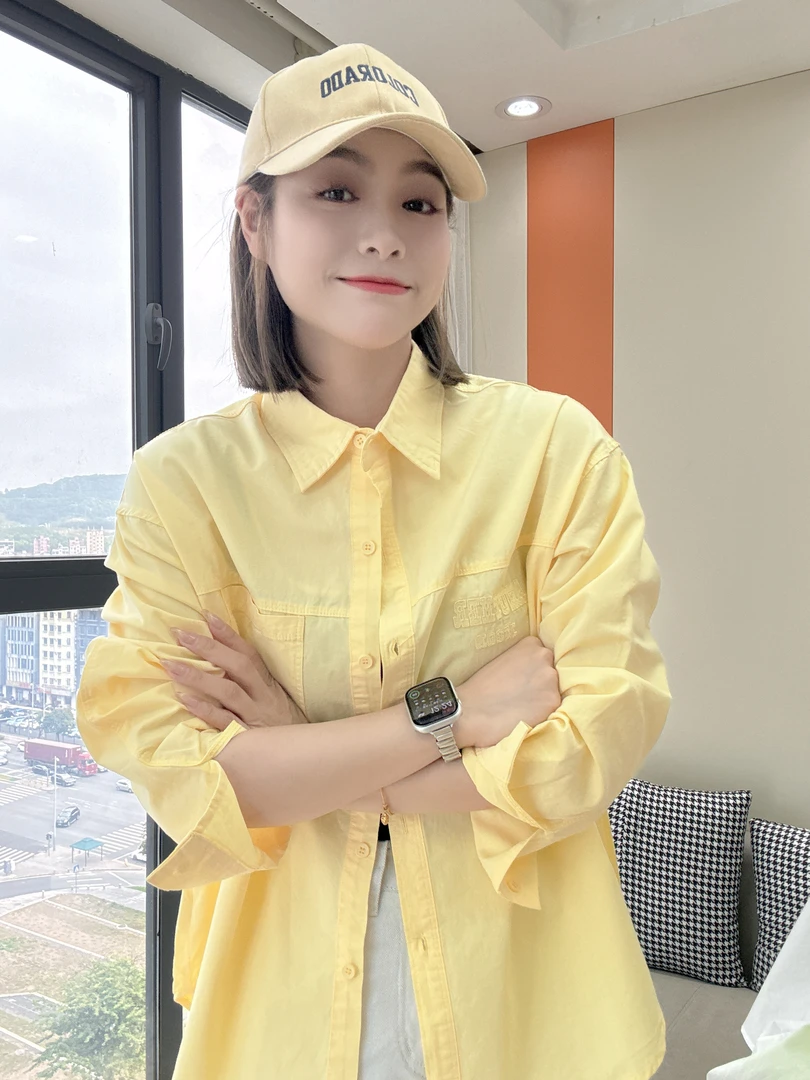 长款长袖衬衣外套翻领修身气质显瘦春夏简约百搭纯色休闲衬衫上衣