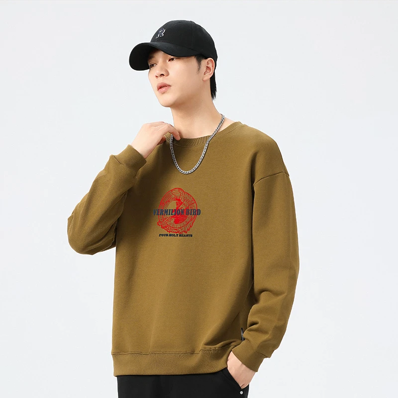 稻草人轻奢潮牌男士卫衣秋冬季新品重磅国潮四大神兽系列朱雀印花