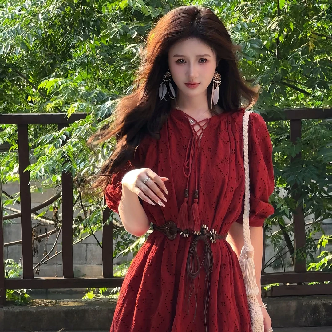 洛瑶 ●生如夏花Q3LYQ1177显瘦气质复古优雅连衣裙送主图腰带