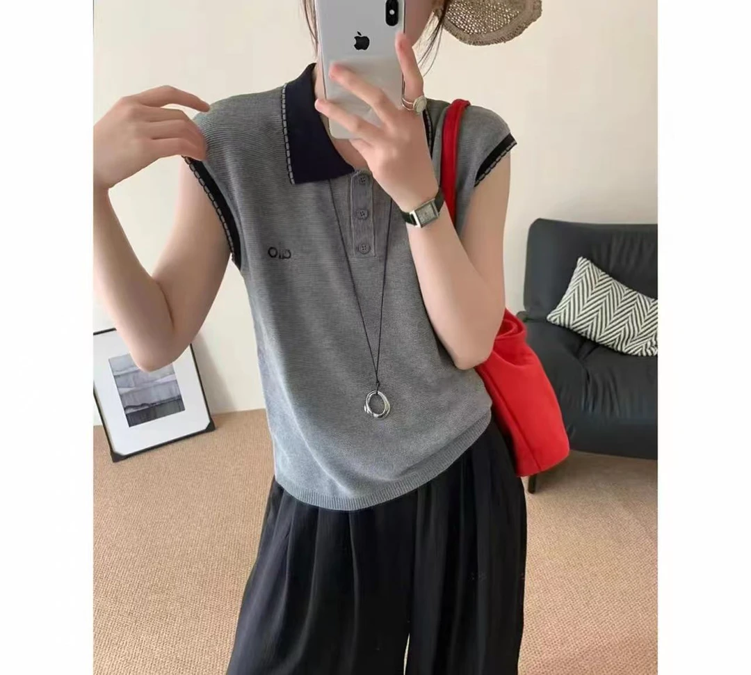 【润桥雅莎】莱赛尔天丝高级感polo翻领刺绣薄款夏季针织衫女J1135