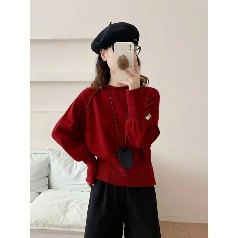 5516秋冬款宽松学院风气质圆领短款毛针织衫