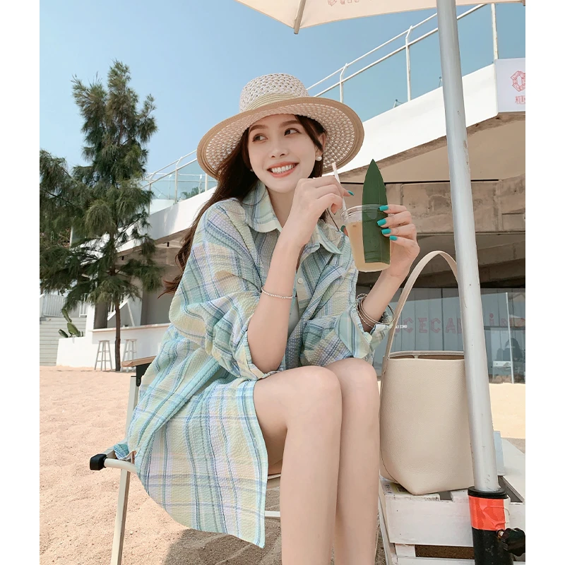 A美洋MEIYANG 香草薄荷衬衫【欧若风】 欧若风休闲度假格纹衬衣