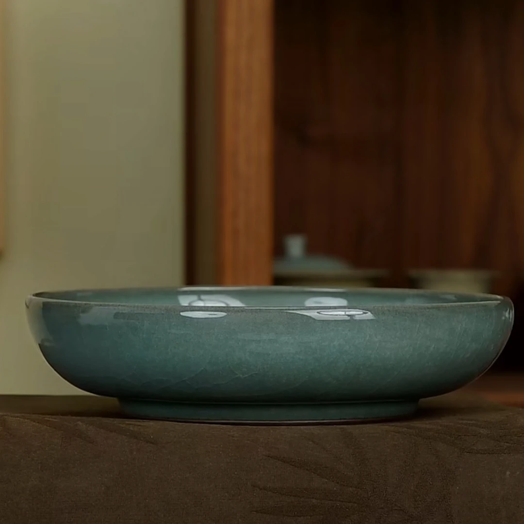 雪花釉黑胎粉青高档青瓷圆口壶承手工陈卫武龙泉青瓷