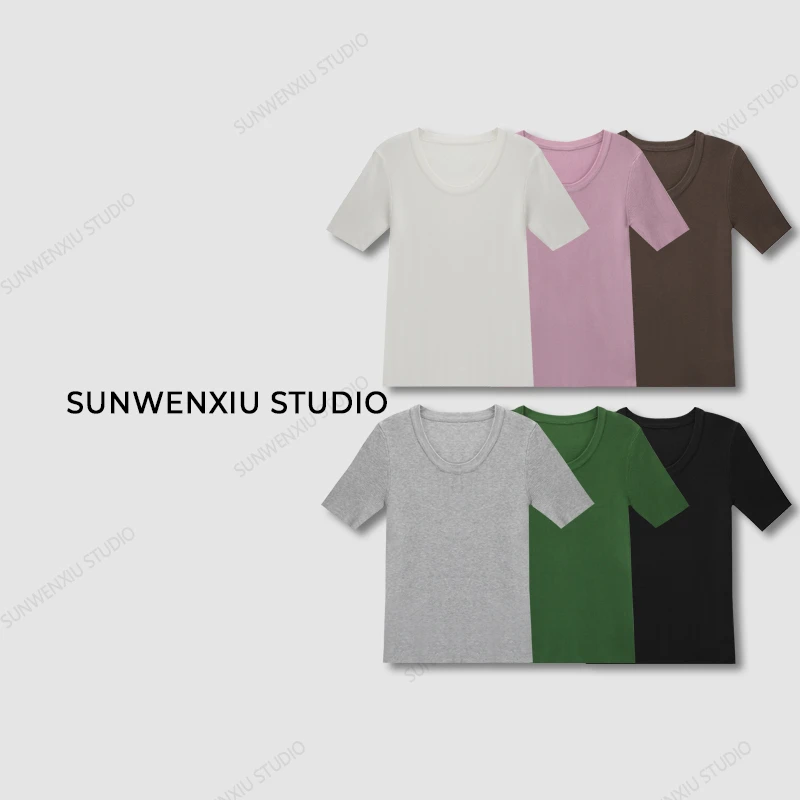 swx studio3店  “灵魂U领“极简大领口修身显瘦百搭夏季针织