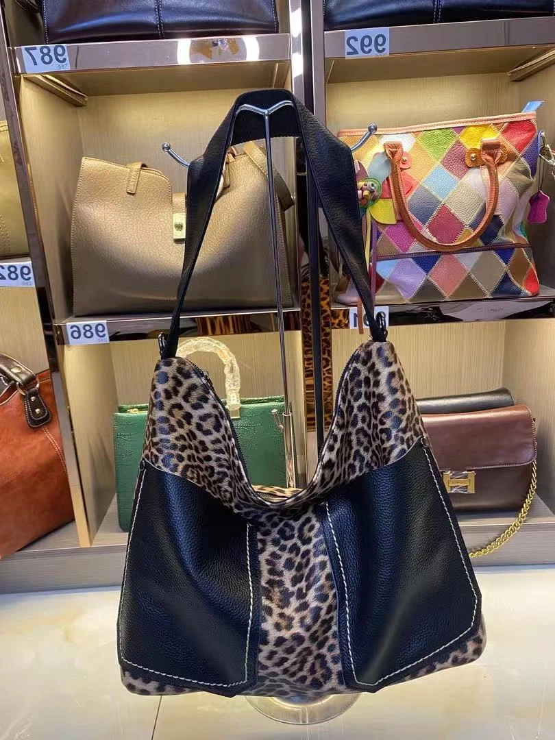 新款时尚豹纹单肩斜挎托特包001