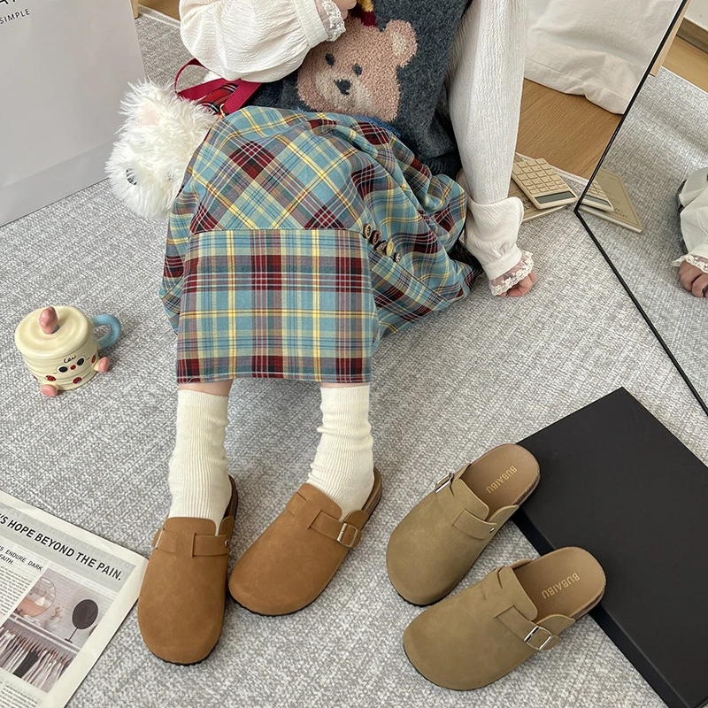 双8825-1半拖博肯鞋圆头百搭软底厚底休闲外穿勃肯拖鞋女
