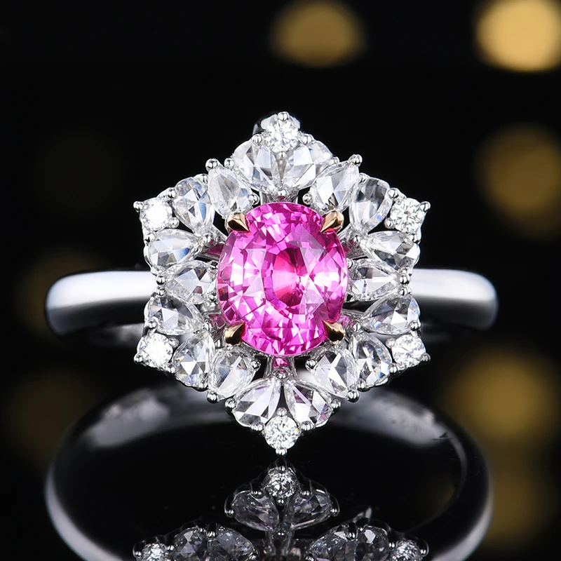 18K金无烧粉蓝宝戒指简约百搭