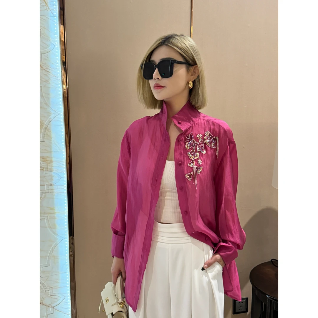 2025年春夏华丽高格调国风文艺脱俗宽松连袖T恤衬衫