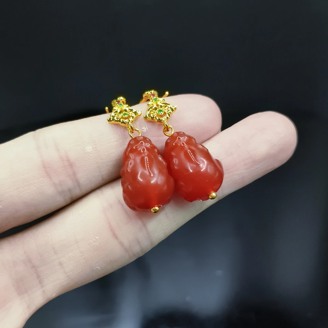【东北哥精选】柿子红貔貅耳钩X9-约15-11mm
