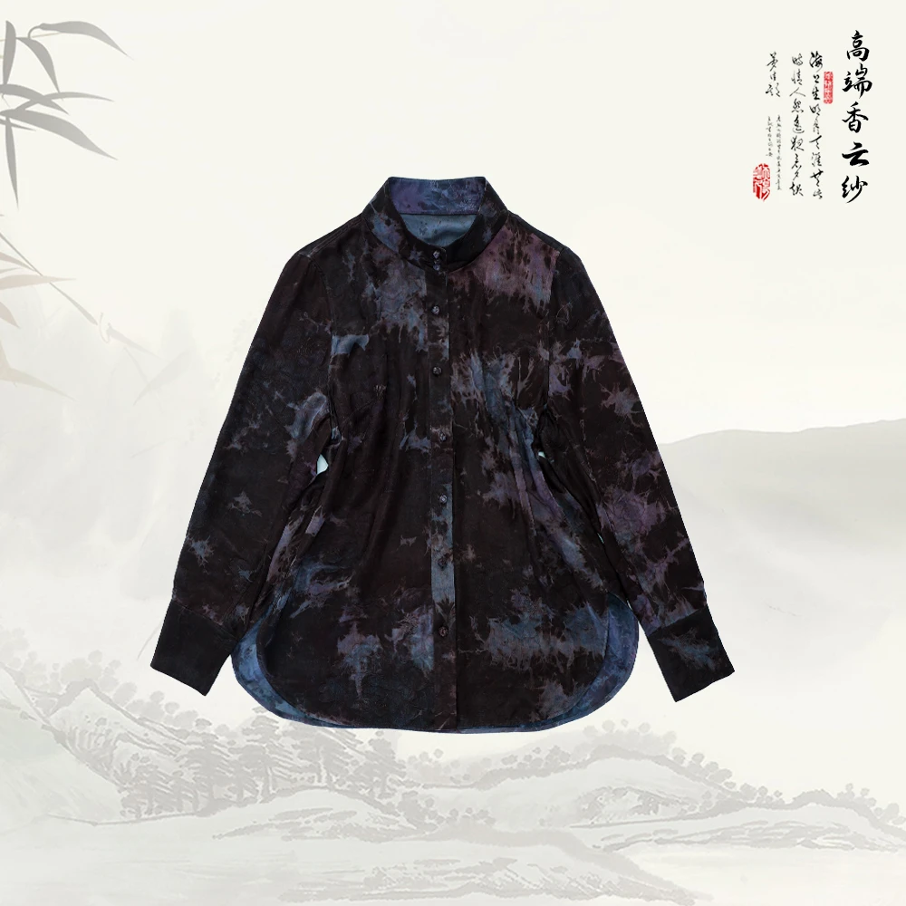 新款香云纱宽松显瘦立领长袖单排扣上衣539748