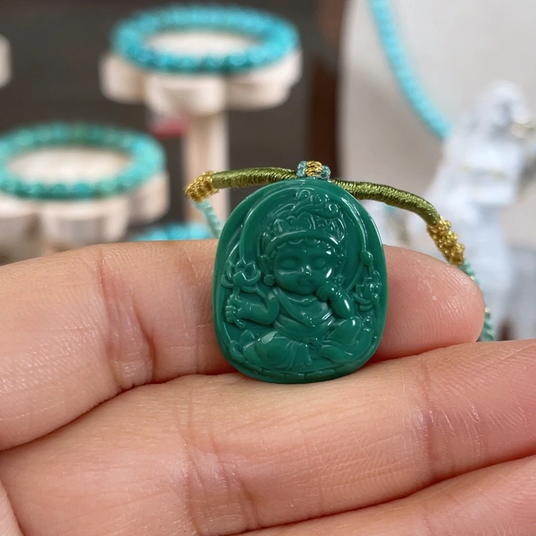 绿松石未镶嵌套链高瓷玉化绿度母