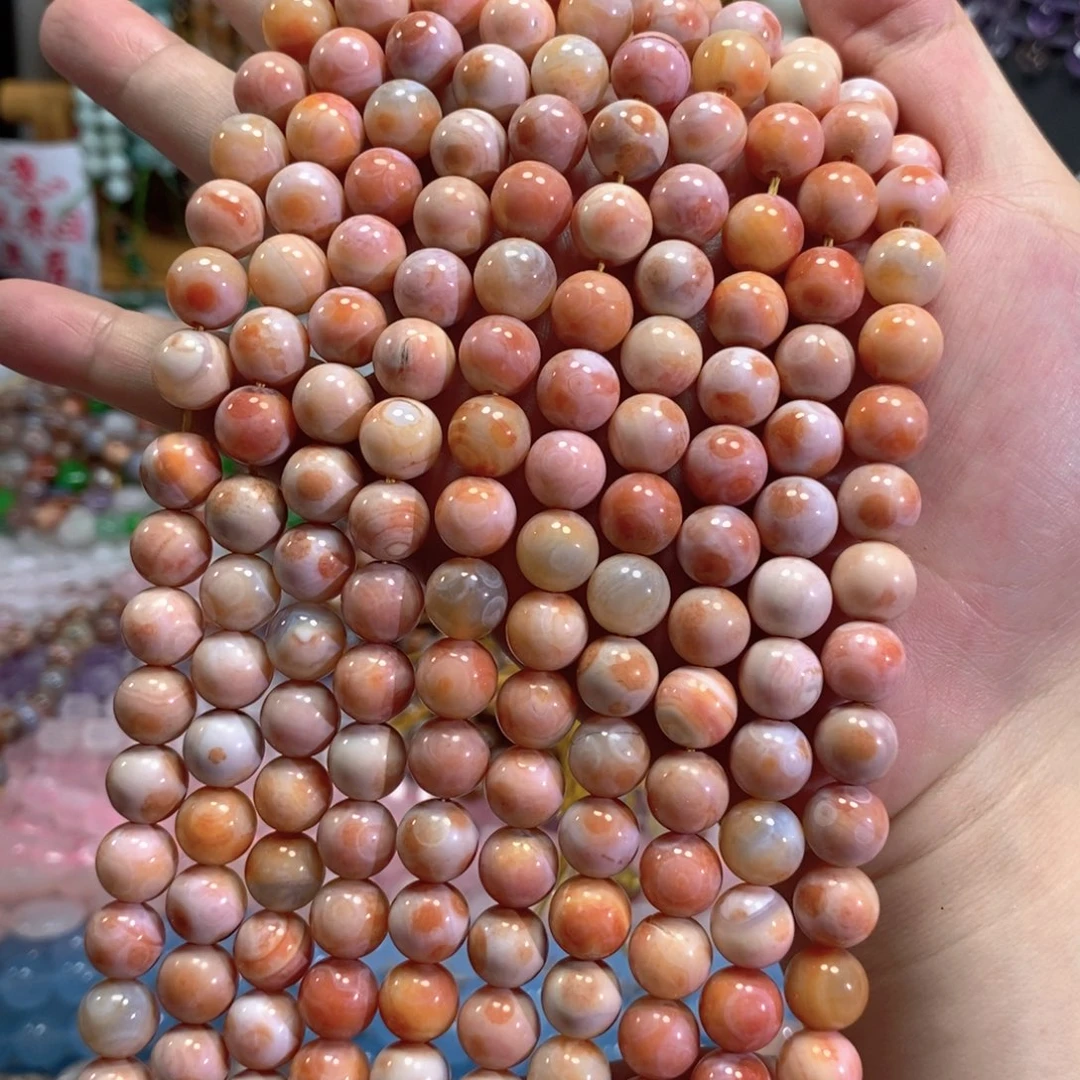 未镶嵌玛瑙/玉髓珠宝半成品奶皮火玛瑙一条卡10mm