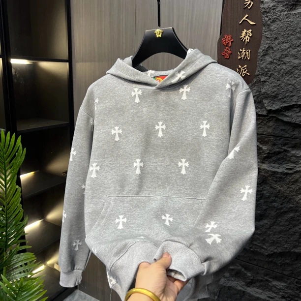 卫衣秋季透气灰色连帽拉链潮流男装碎花套头设计师590