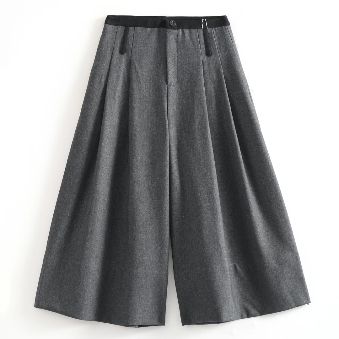 K11B-58506 品质柜货！精裁！秋冬高腰显瘦A字摆式七分休闲阔腿裤女