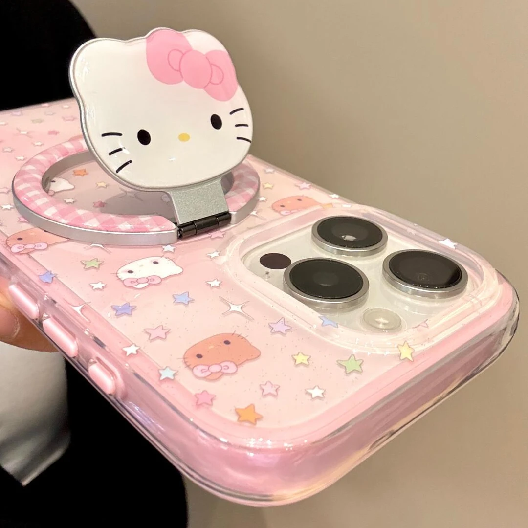 可爱粉白晕染星星猫咪支架适用iphone16promax苹果15pro创意14/13