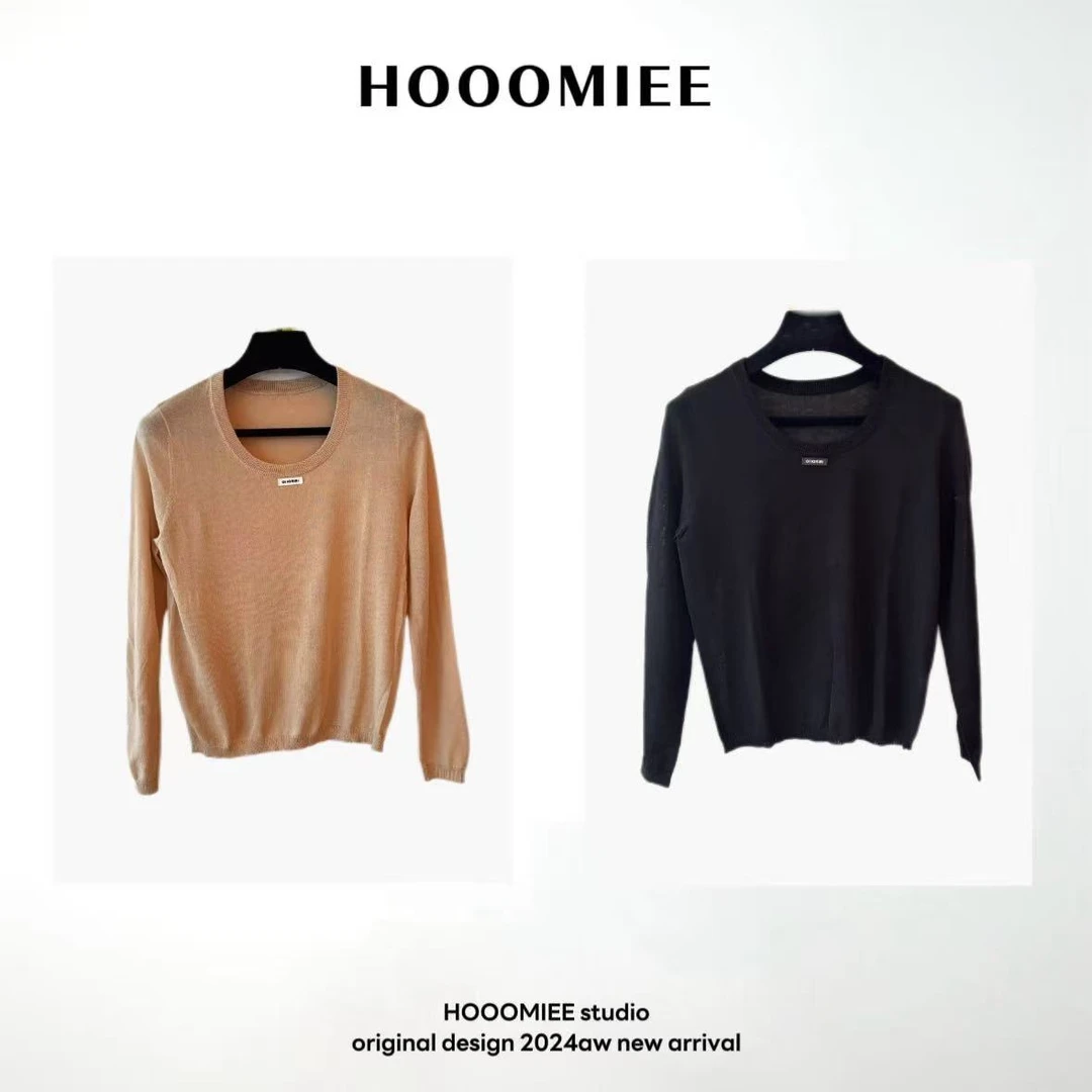 Hooomiee极简风休闲度假慵懒百搭透气长袖圆领T恤YS24031