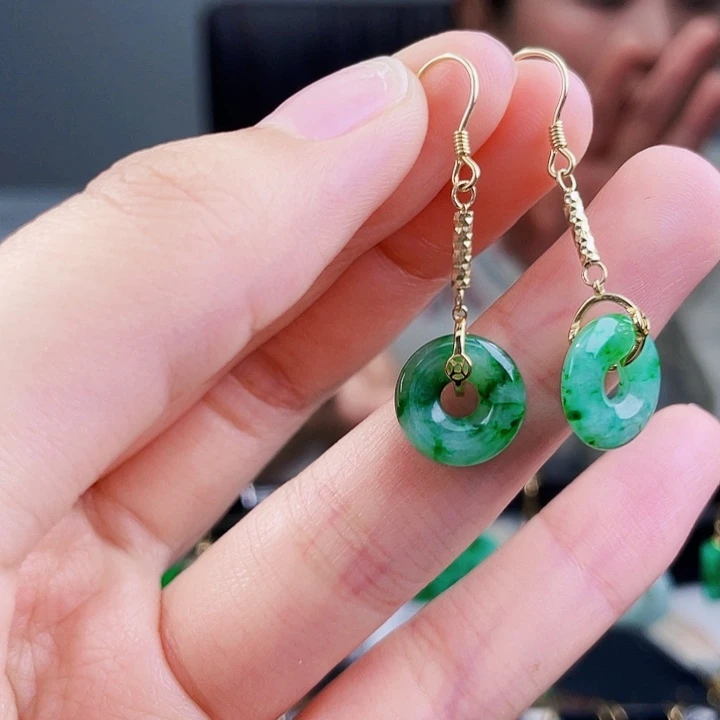 翡翠耳饰银S925镶嵌饰品