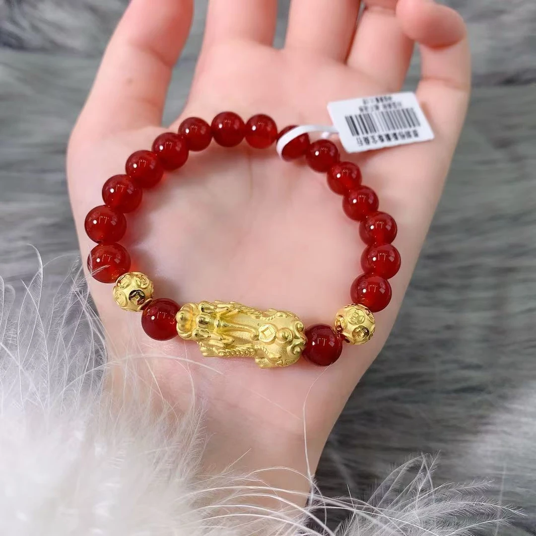 【伟新源】足金999 硬金工艺 钱串貔貅手串3.25克（8mm）