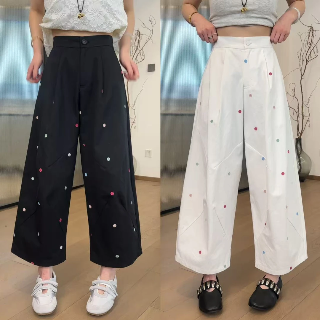 JOJO/玖了个玖 2025春 彩点纱星星刺绣宽松阔九分牛仔裤2503C1537