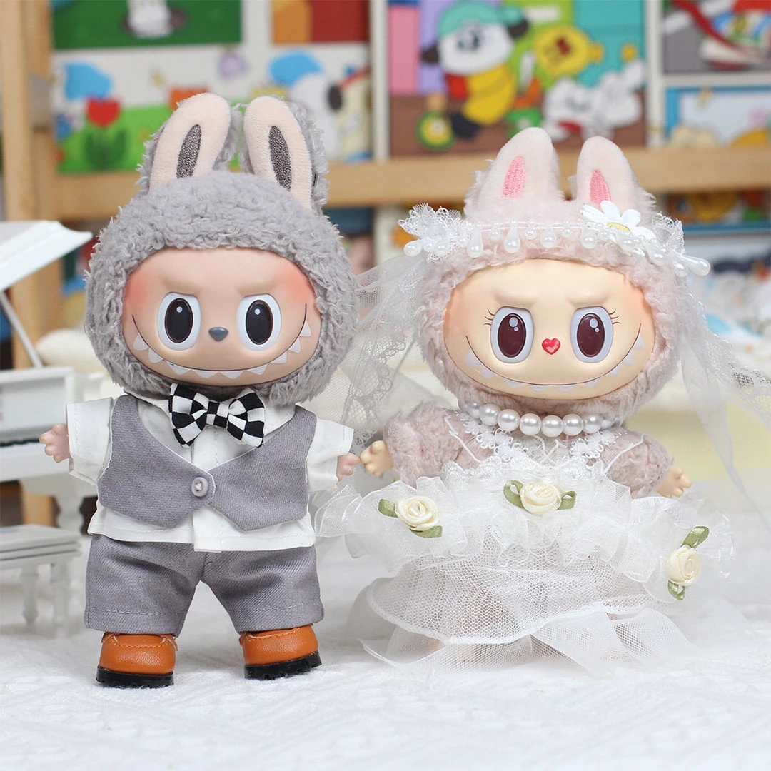 [仅娃衣]17cm拉布布娃衣搪胶挂件婚礼礼服婚纱心动马卡龙labubu娃